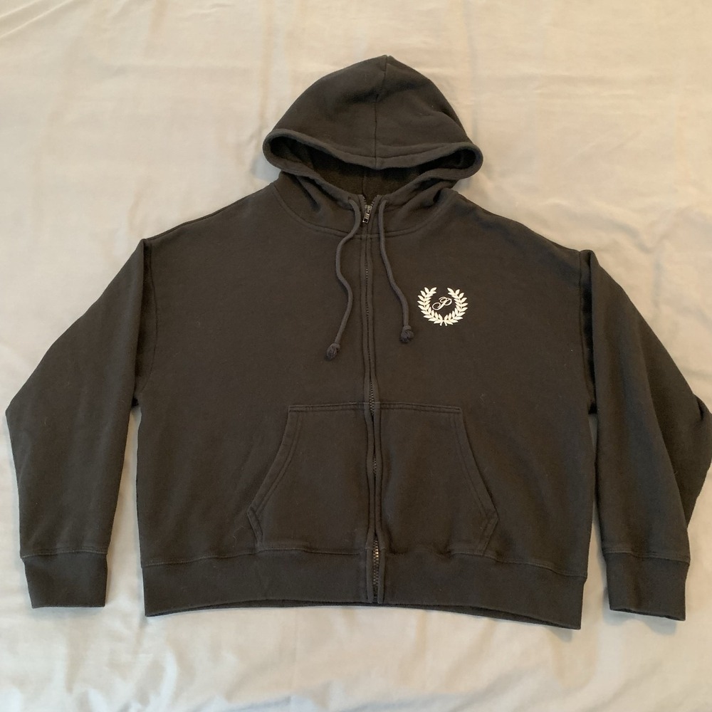 PINK Victoria's Secret Hoodie Womens Medium Black Full Zip Fleece Logo Graphic